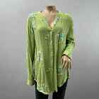 Fig and Flower Anthropologie Top Women XL Green Floral Embroidered Tie Front