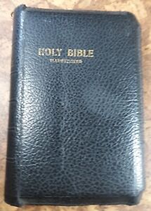 World Bible KJV Black Leather zipper Vintage Black Red Letter VGC+ (small)