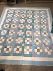 Vintage Cotton Hand sewn Quilt 68 X 77  Variety Of Nine Patch Squares Blue Strip
