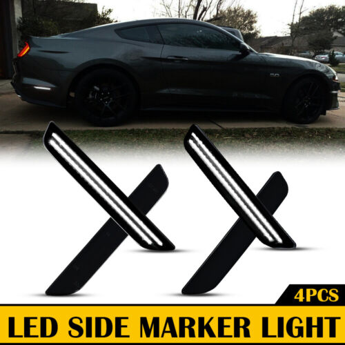 For 2010-2014 Ford Mustang LED Smoked Side Marker Lamp Lights Bright White Parts (For: 2012 Mustang GT)