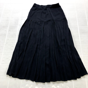 Retro Escada Navy Blue Lined Pleated Regular Fit Flare Skirt Women's Size 38