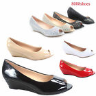 Women's Classic Fashion Open Toe Patent Glitter Low Wedge Pump Shoes Size 5 - 10