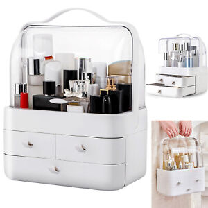 Portable 3 Tiers Makeup Organizer Drawer Cosmetic Storage Box w/ Dustproof Cover
