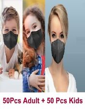 50 Kids+ 50 Adult KN95 Black Face Mask C.E Approval FFP2 Safety Respirator