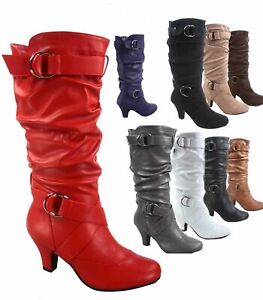 Women's Round Toe Low Heel Zipper Slouchy Mid-Calf Boots Shoes Size 5 - 11 NEW