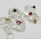Jingle Bell Necklace STAR Silver tone Red Green Bells 34 in CHISTMAS Jewelry