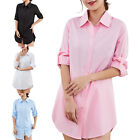 Women Casual Loose Shirts Oversize Long Sleeve Turn-Down Button Blouse Tunic Top