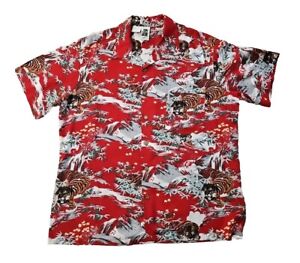Vintage Kennington Red Hawaiian Tiger Print Shirt Sleeve Adult Size Large EUC