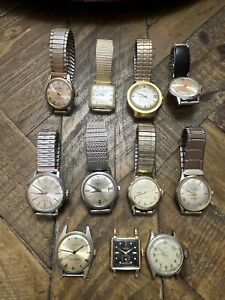 Cool! Vintage Men’s 11 Watch estate Lot Helbros, Benrus, Bulova, Timex. Rudolphs