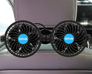 QIFUN Car Fan, Cool Gadgets 12V Fan for Rear Seat Passenger Portable 4'' Headres