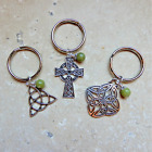 Celtic Keychain Irish Connemara Marble Bead, Celtic Knot, Cross, Trinity Knot