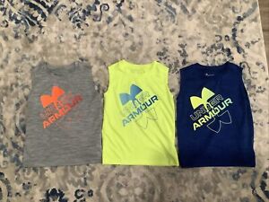 Lot Of 3 Under Armour Toddler Boys Size 4 sleeveless T Shirts  Yellow Blue Grey