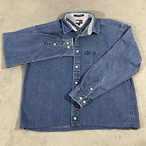 Vintage Tommy Hilfiger Button Up Shirt Adult Size Large Blue Denim Jeans VTG Men