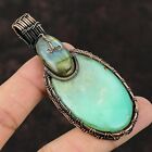 Gift For Her Copper Chrysoprase Gemstone Jewelry Wire Wrapped Pendant 3.19