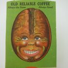 Old Reliable Coffee Mechanical Trade Card Smiling Coffee Bean Antique RARE