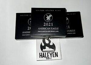 NEW 2021 S Proof American Silver Eagle Type 2 Mint Box & COA 21EMN | LOT OF 3