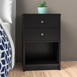 Bedroom Storage Dresser 2 Drawers Nightstand Cabinet Wood Furniture Black