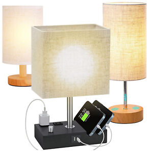 Bedside Nightstand Lamps for Bedrooms Small Table Lamp with USB Port & Outlet