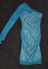 Hot Miami Styles Turquoise Nude Illusion Lace One Shoulder Knee Length Dress Med