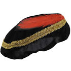 Adult Renaissance Tudor Costume Period Medieval Hat Black Red Feather Gold Braid