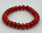 Natural Red Coral Gemstone Chunky Flat Rondelles Beaded Stretch Bracelet