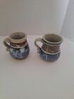 Hand Made Pottery Coffee Mugs, Blue And Beige