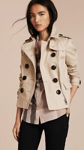 NWT Burberry Brit Brookleigh Cotton Short Trench Coat Jacket Stone Run Small