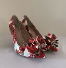 Betsey Johnson Heels White  Red Flowers Bows Women's Size 5.5