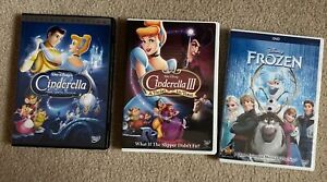 Lot of 3 Disney Princess DVDs Frozen, Cinderella And Cinderella 3