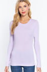 Womens Cotton Stretch Long Sleeve T-Shirt Plain Fitted Basic Solid Slim Layering