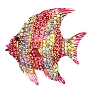 Vintage Metal Angelfish Brooch Pin Pink Rhinestones & Glass  Costume Jewelry