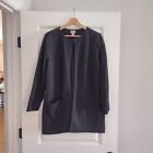 Chico's Size 3 Cotton Open Long Cardigan Sweater Black Pockets Round Neck XL