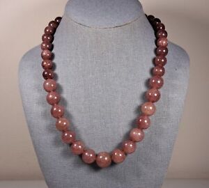 Strawberry Quartz 12-17 mm Graduated Bead Necklace Sterling Silver 20.5