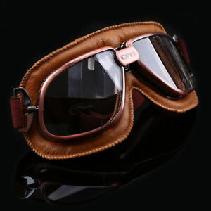Motorcycle Eyewear Clear Lens Cycling Vintage Leather Goggles Flying Pilot Retro