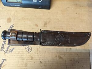 USMC Ka-Bar, KABAR Olean NY Fixed Blade Knife w/ Original Leather Sheath 11-3/4