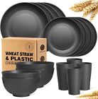 16-Piece Kitchen Wheat Straw Dinnerware Set Service for 4 Camping Dishes Black
