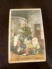 Antique Postcard Father Christmas HTL Hold to Light Santa Children Tree 1907