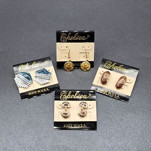 Vintage NWT Pierced Earrings Gold tone Enamel Lot of 4 Dangle Studs Hoops