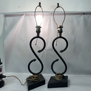 New ListingMid Century vintage pair of “s” shaped Metal/wood table Lamps 27” Unique