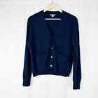 J Crew 100% Cashmere Patch Pocket Crop Cardigan Sweater Navy Blue XS