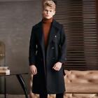 Mens British Long Wool Trench Coat Belt Double Breasted Slim Business Overcoat L