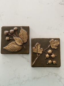 Craftsman Handmade Tile - Weaver Tile - Raised Leaves Berries - Set Of 2