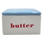 Ceramic Butter Box Red White & Blue - Vintage Butter Keeper Dish with Lid -...