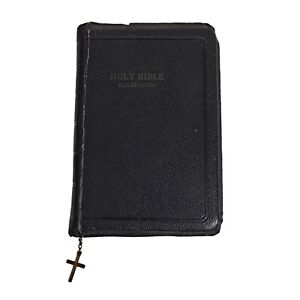 Vintage Holy Bible Illustrated Zipper Case Cross Pull 1950s Small Personalized
