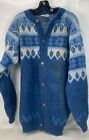 Men's Vintage Royal Hand-Knits Blue/Cream Pure Wool Cardigan Sweater Size 56~2XL