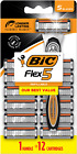 BIC Flex 5 Refillable Razors for Men, Long-Lasting, 5-Blades, 1 Handle and 12 Re