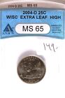2004-D State Quarter Wisconsin Extra Leaf High ANACS MS-65 #5596