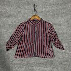 Nuon Top Womens Large Striped Button-Up Blouse 3/4 Sleeve Collared Crop Cropped