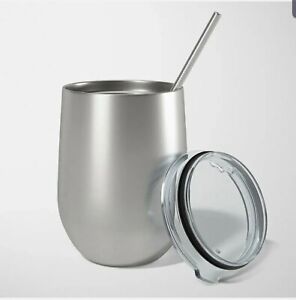 12oz Stainless Steel Wine Tumbler With Lid And Straw Double Wall Vacuum Insulate