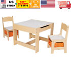 3 Piece Kids Wooden Storage Table and Chairs Set Children Activity Table Chairs